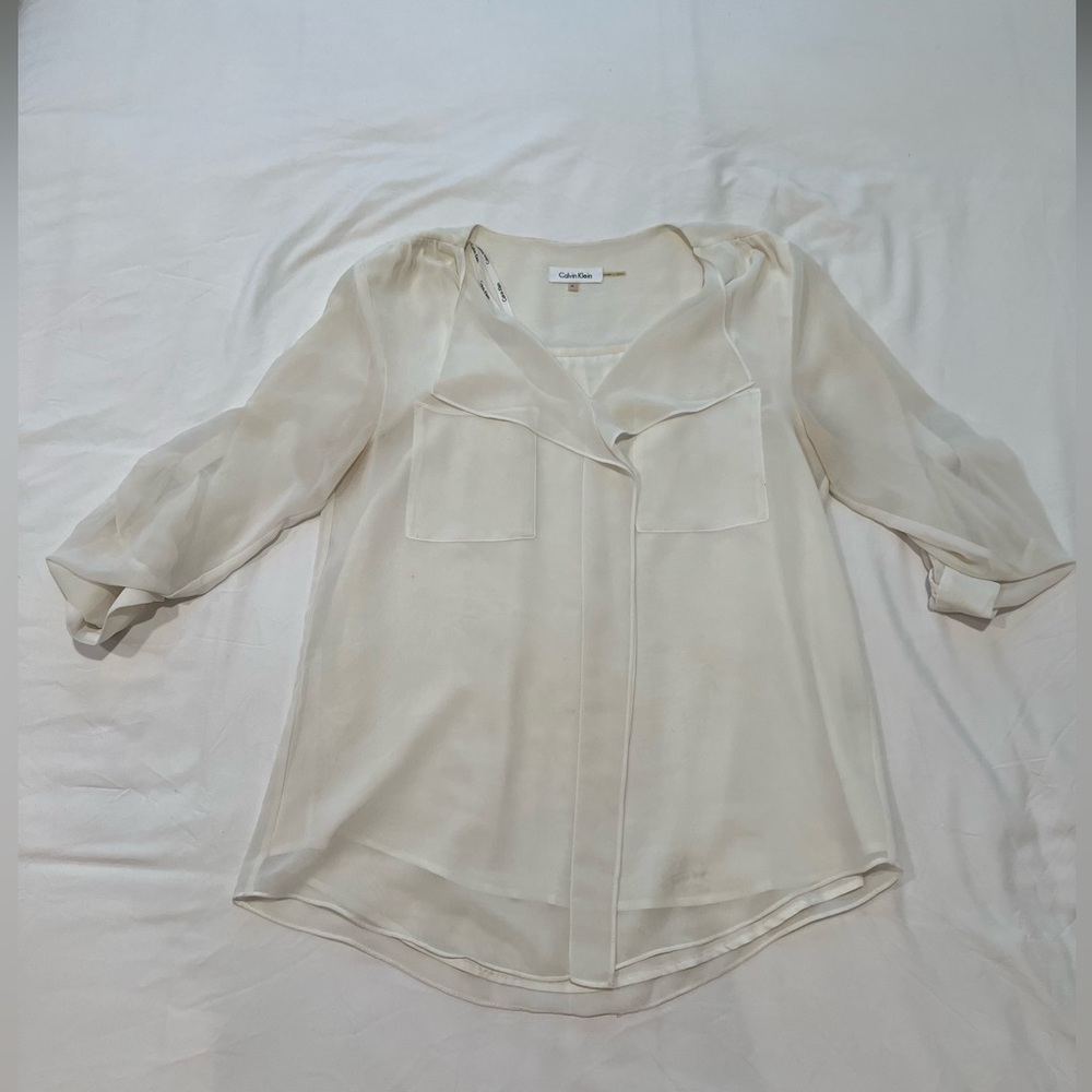 Calvin Klein White Relaxed Bib Collar Blouse